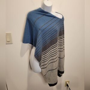 Label + threads one size wool cashmere blue/black stripes poncho scarf